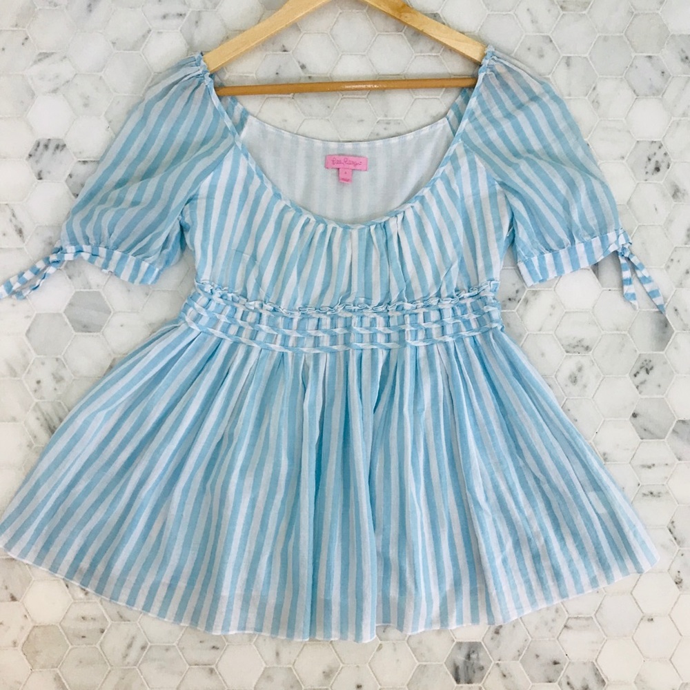 Lilly Pulitzer Babydoll Cotton Striped Blouse